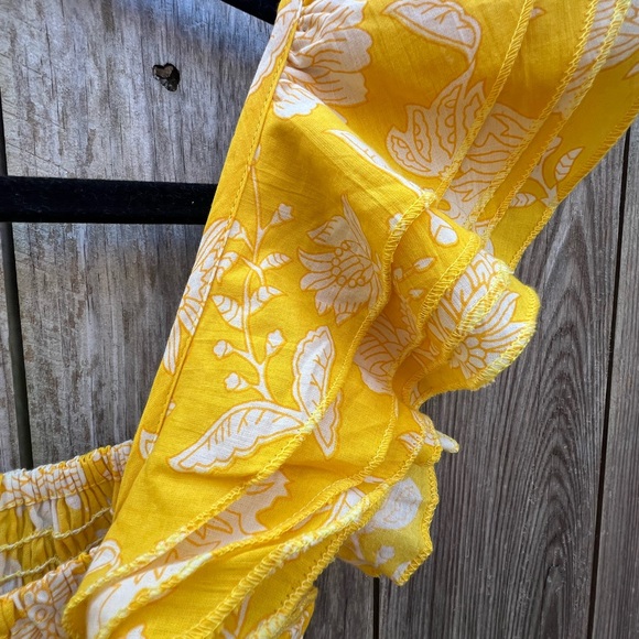 MILLE Bea Yellow and white Ruffle Sleeve Smocked Bodice Mini Dress Women’s Small - Picture 9 of 11